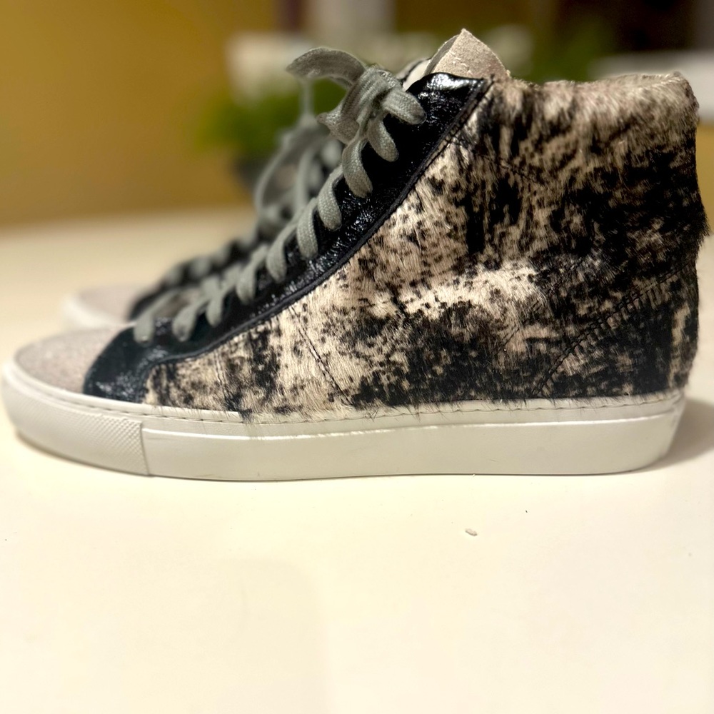 P448Cow Print Star High-Top Sneaker wedge insole skate shoe size 37